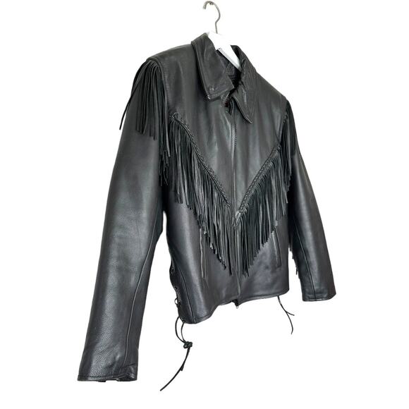 Antelope Creek Black Leather Fringe Motorcycle Jacket Size Medium - Picture 3 of 14